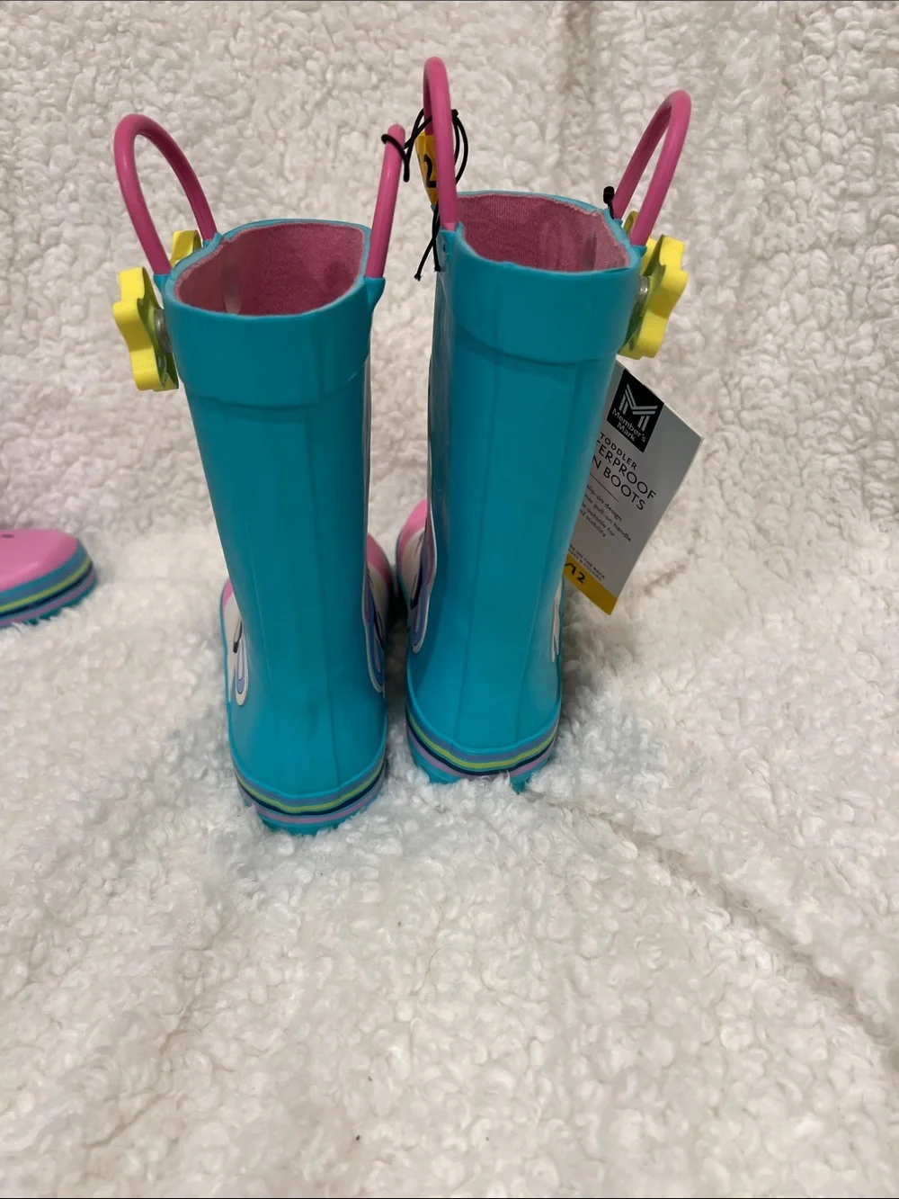 Girls Waterproof Unicorn Rain Boots - Teal & Pink